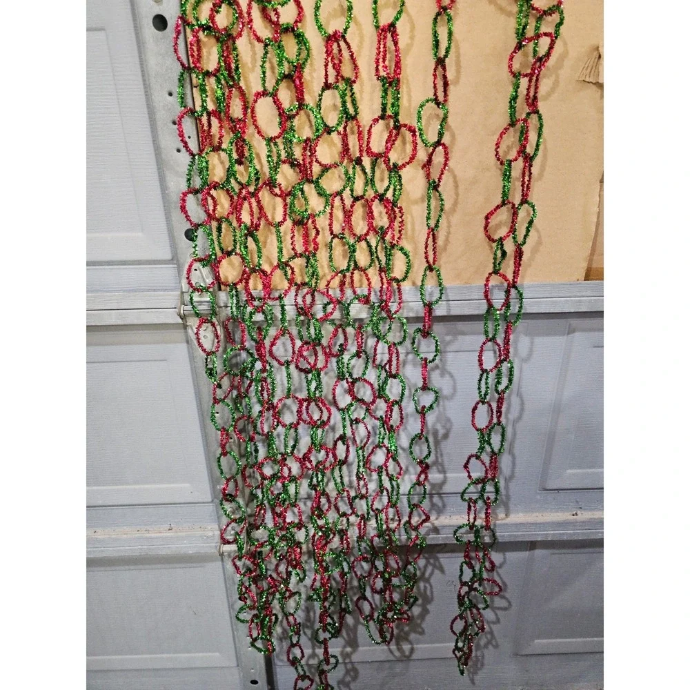 Vintage Red Green Tinsel Christmas Garland Chain Link Holiday Decor‎ 55 ft